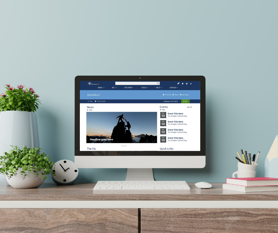 Duane Morris intranet designed by SYNERGY, displayed on a desktop computer